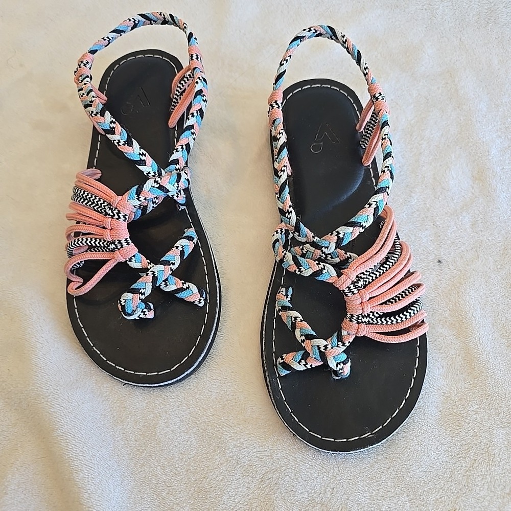 Vines Islandwear X Criss Cross Overlay X-toe Strappy Sandals‎ Peach Blue Black 8